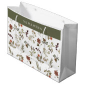 Green Burgundy Wildflower Monogram Name Groot Cadeauzakje (Voorkant Gekanteld)