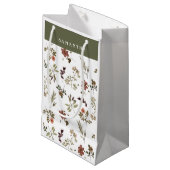 Green Burgundy Wildflower Monogram Name Klein Cadeauzakje (Voorkant Gekanteld)