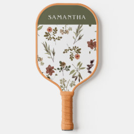 Green Burgundy Wildflower Monogram Name Pickleball Paddle