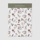 Green Burgundy Wildflower Monogram Name Tissuepapier (Voorkant)