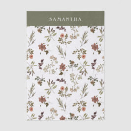 Green Burgundy Wildflower Monogram Name Tissuepapier