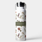 Green Burgundy Wildflower Monogram Name Waterfles (Voorkant)