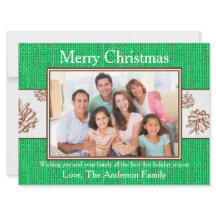 Green Burlap Pinecones Foto - 6 x 8 kerstKaart