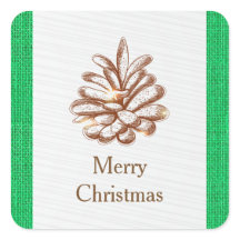 Green Burlap Pinecones Photo - Square Sticker