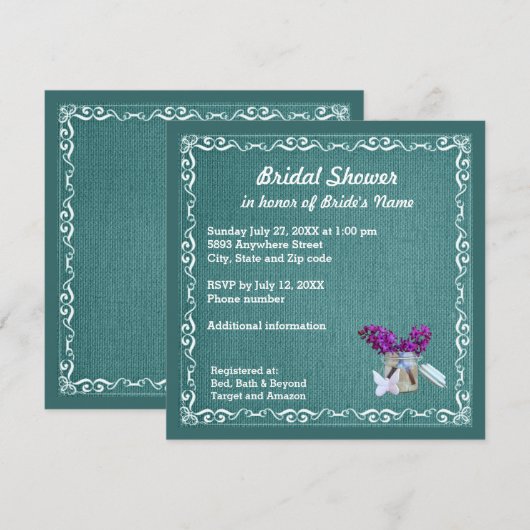 Green Burlap Purple Flowers Jar Vrijgezellenfeest Kaart (Voorkant / Achterkant)