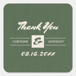 Green Burlap Texture Wedding Bedankt Vierkante Sticker