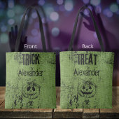 Green Burlap Trick or treat Bag Tote Bag