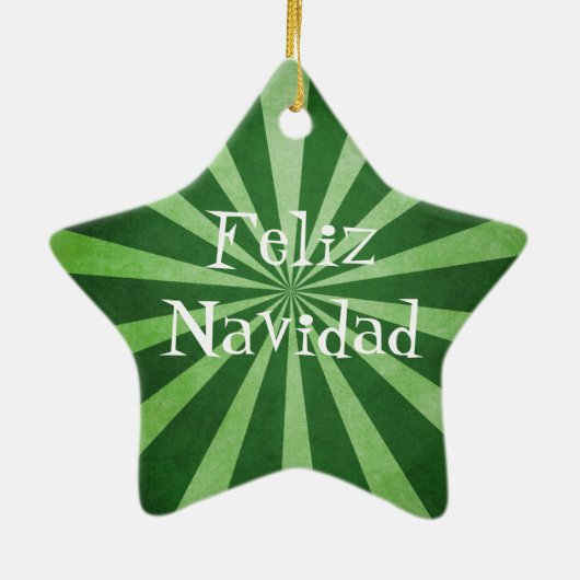 Green Burst Feliz Navidad-kerstversiering Keramisch Ornament (Achterkant)