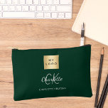 Green business logo name monogram etui<br><div class="desc">Dark green background,  white and gray text. Personalize and add your business logo,  first name,  monogram initials and full name.</div>