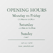 Green Business Opening Hours Sign | Window Cling Raamsticker (Vel)