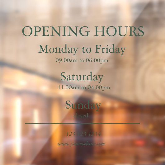 Green Business Opening Hours Sign | Window Cling Raamsticker (Vel 2)