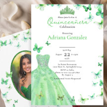 Green Butterflies Dress Tiara Photo Quinceanera