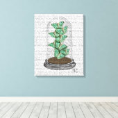 Green Butterflies in Bell Jar Canvas Afdruk (Insitu (Houten vloer))