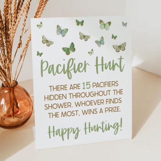 Green Butterfly Baby shower Pacifier Hunt Game Reclamebord Met Voetstuk