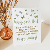 Green Butterfly Baby Sock Hunt Baby shower Reclamebord Met Voetstuk