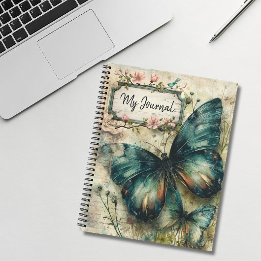 Green Butterfly Collage Journal Notitieboek