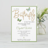 Green Butterfly en Glitter Baby shower Invitation Kaart (Staand voorkant)