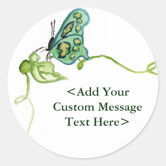 Green Butterfly en Green Vine Gepersonaliseerd Sti Ronde Sticker (Voorkant)