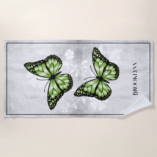 Green Butterfly Floral Beach Towel Strandlaken (Voorkant)
