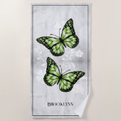 Green Butterfly Floral Beach Towel Strandlaken (Voorkant)