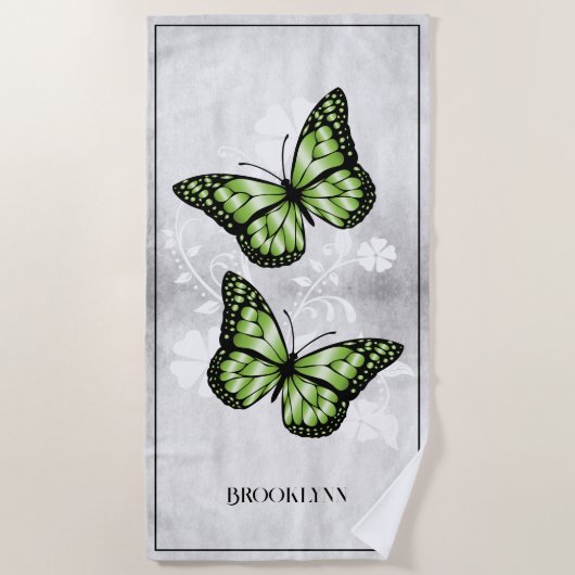Green Butterfly Floral Beach Towel Strandlaken (Voorkant)