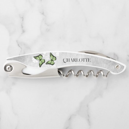 Green Butterfly Floral Corkschroef Kurkentrekker (Voorkant)