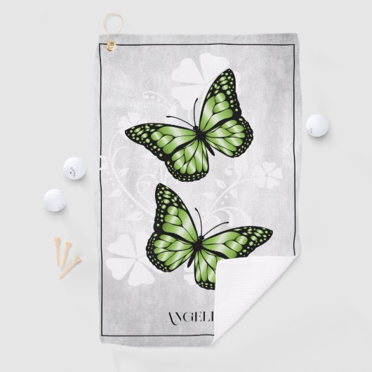 Green Butterfly Floral Golf Towel Golfhanddoek (Insitu)