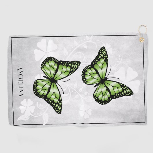 Green Butterfly Floral Golf Towel Golfhanddoek (Horizontaal)