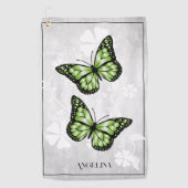 Green Butterfly Floral Golf Towel Golfhanddoek (Voorkant)