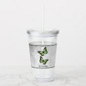 Green Butterfly Floral Personalized Acryl Drinkbeker (Voorkant)