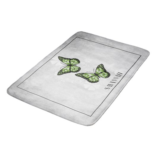 Green Butterfly Floral Personalized Bath Mat (Gekanteld)