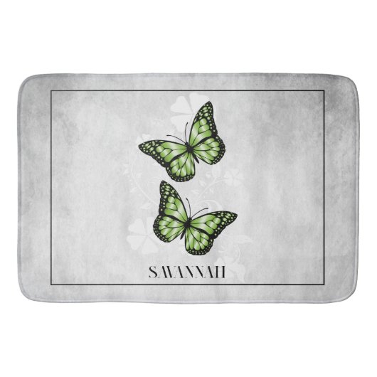 Green Butterfly Floral Personalized Bath Mat (Voorkant)