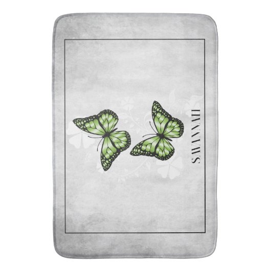 Green Butterfly Floral Personalized Bath Mat (Voorkant Verticaal)