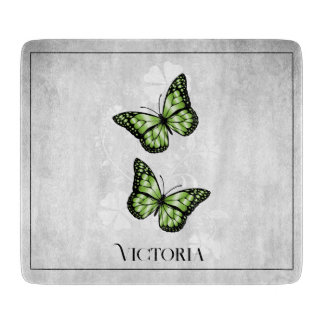 Green Butterfly Floral Personalized Cutting Board Snijplank