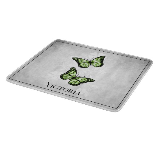 Green Butterfly Floral Personalized Cutting Board Snijplank (Hoek)