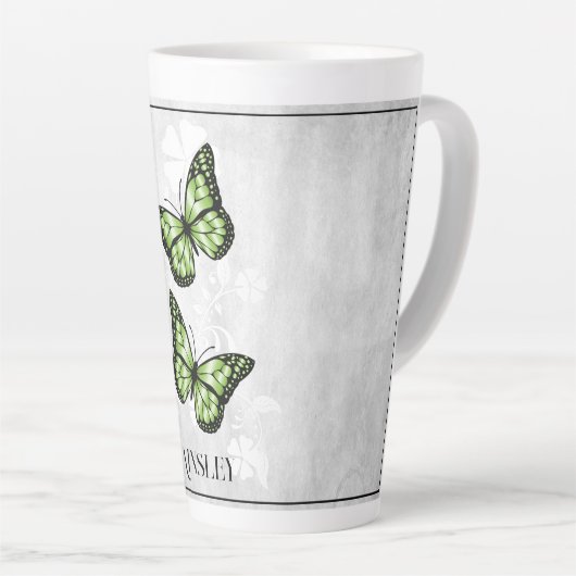 Green Butterfly Floral Personalized Latte Mok (Rechterhoek)