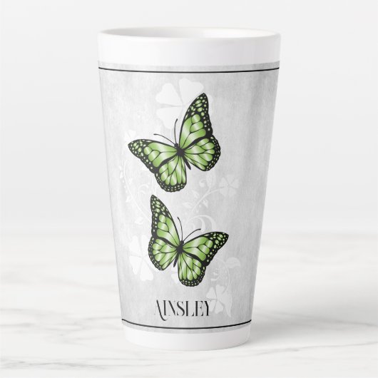 Green Butterfly Floral Personalized Latte Mok (Voorkant)