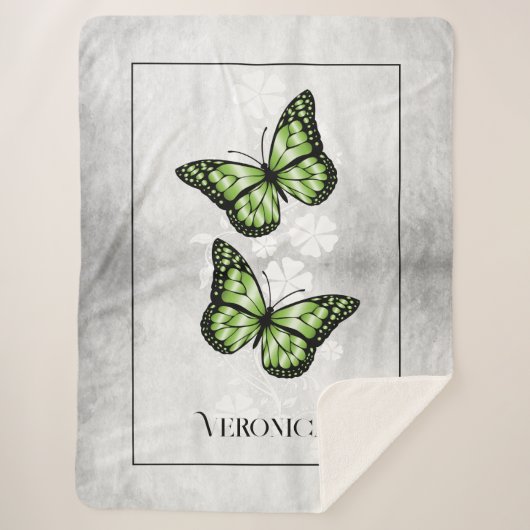 Green Butterfly Floral Personalized Sherpa Blanket Sherpa Deken (Voorkant)