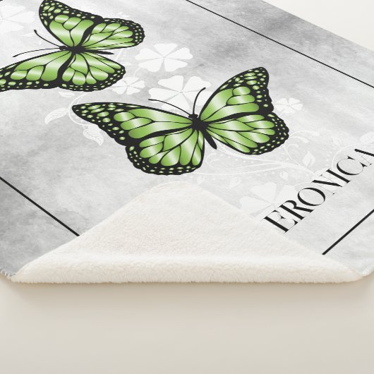 Green Butterfly Floral Personalized Sherpa Blanket Sherpa Deken (3/4)