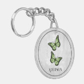 Green Butterfly Floral Personalized Sleutelhanger (Voorkant Links)