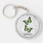 Green Butterfly Floral Personalized Sleutelhanger (Voorkant)