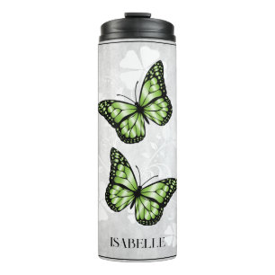 Green Butterfly Floral Personalized Thermosbeker