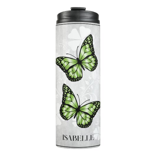Green Butterfly Floral Personalized Thermosbeker (Voorkant)