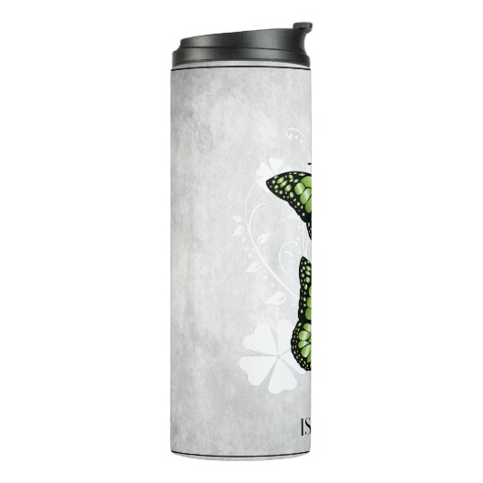 Green Butterfly Floral Personalized Thermosbeker (Gedraaid links)