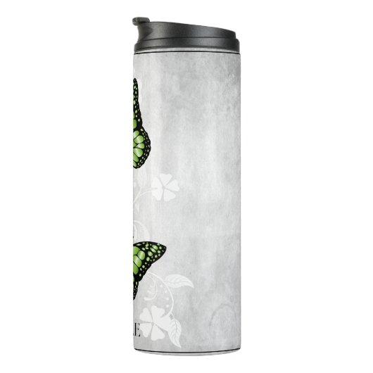 Green Butterfly Floral Personalized Thermosbeker (Geroteerd rechts)