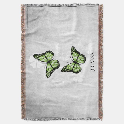 Green Butterfly Floral Personalized Throw Blanket Deken (Voorkant Verticaal)