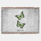 Green Butterfly Floral Personalized Throw Blanket Deken (Voorkant)