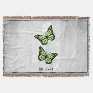 Green Butterfly Floral Personalized Throw Blanket Deken