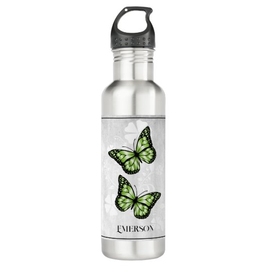 Green Butterfly Floral Personalized Waterfles (Voorkant)