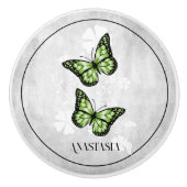 Green Butterfly Floral Specialized Ceramic Knob. Keramische Knop (Voorkant)